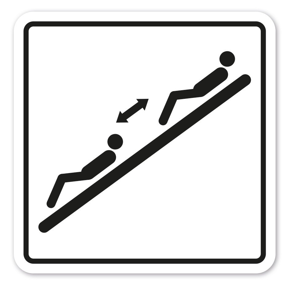 Informationsschild Abstand auf der Rutsche halten – Wasserrutsche