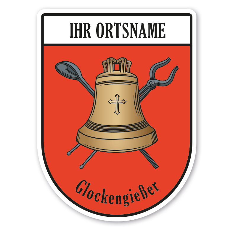 Maibaumschild / Zunftwappen Glockengießer mit Zunftnamen, Ortsnamen oder Ihrem Wunschtext - Wappen BL