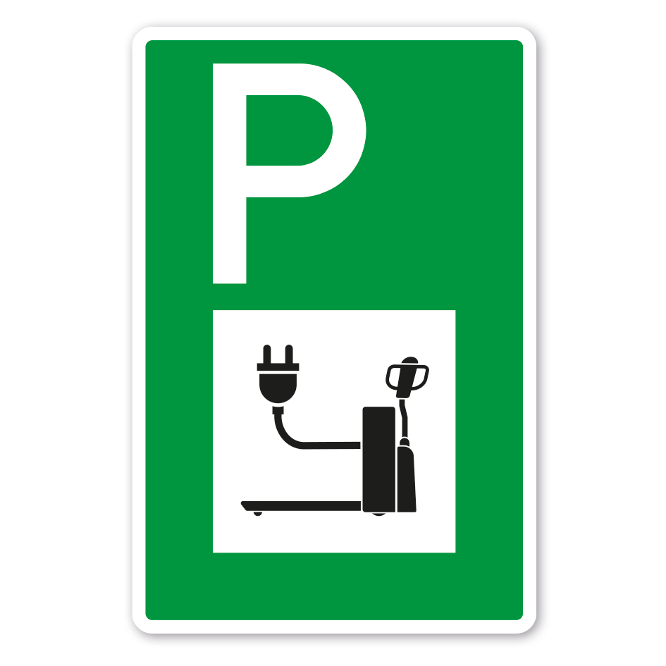 Parkplatzschild - Ladestation - Elektrohubwagen - Ameise – mit großem Piktogramm - Verkehrsschild - Grüne Ausführung