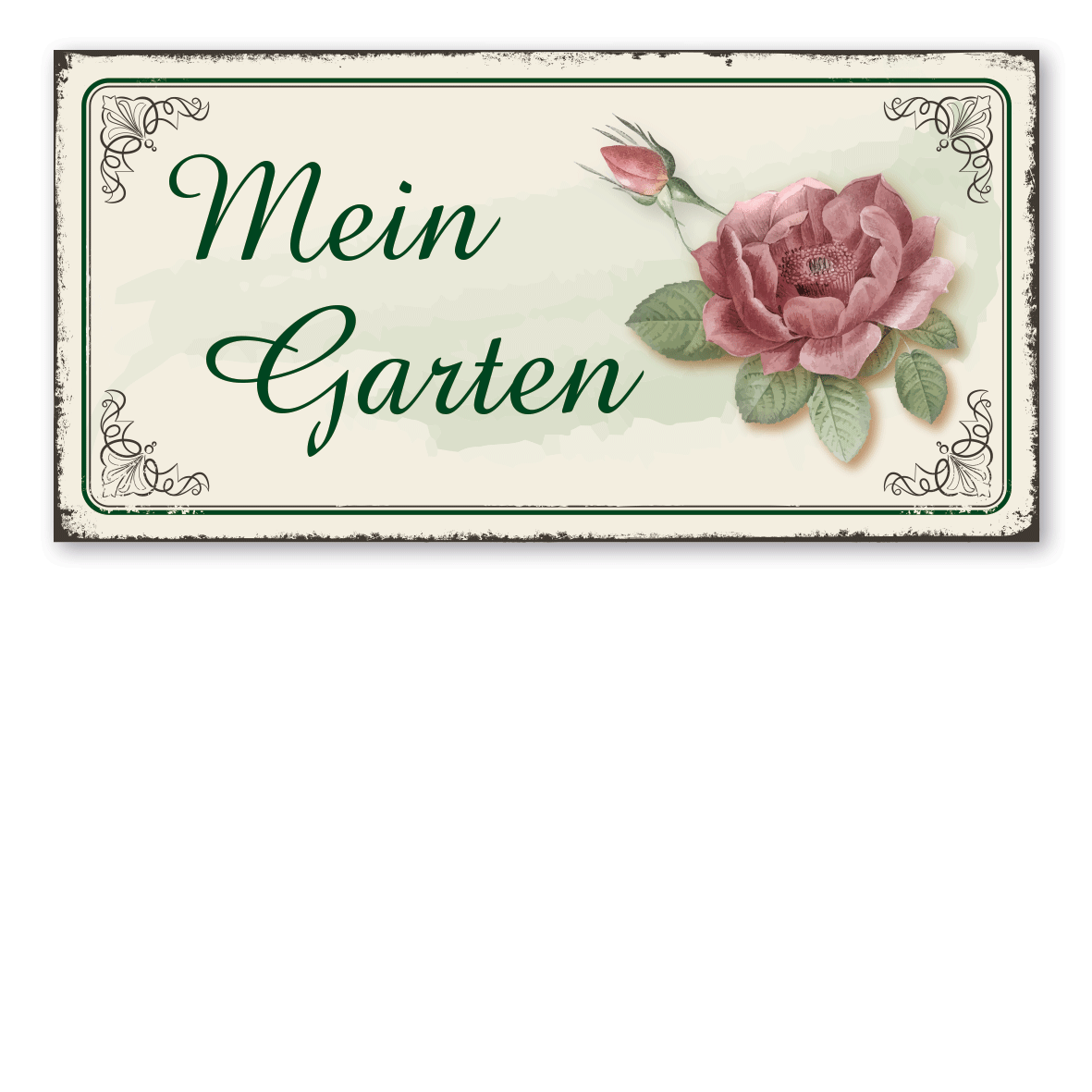 Florales Retroschild / Vintage-Schild Mein Garten - mit Rosen
