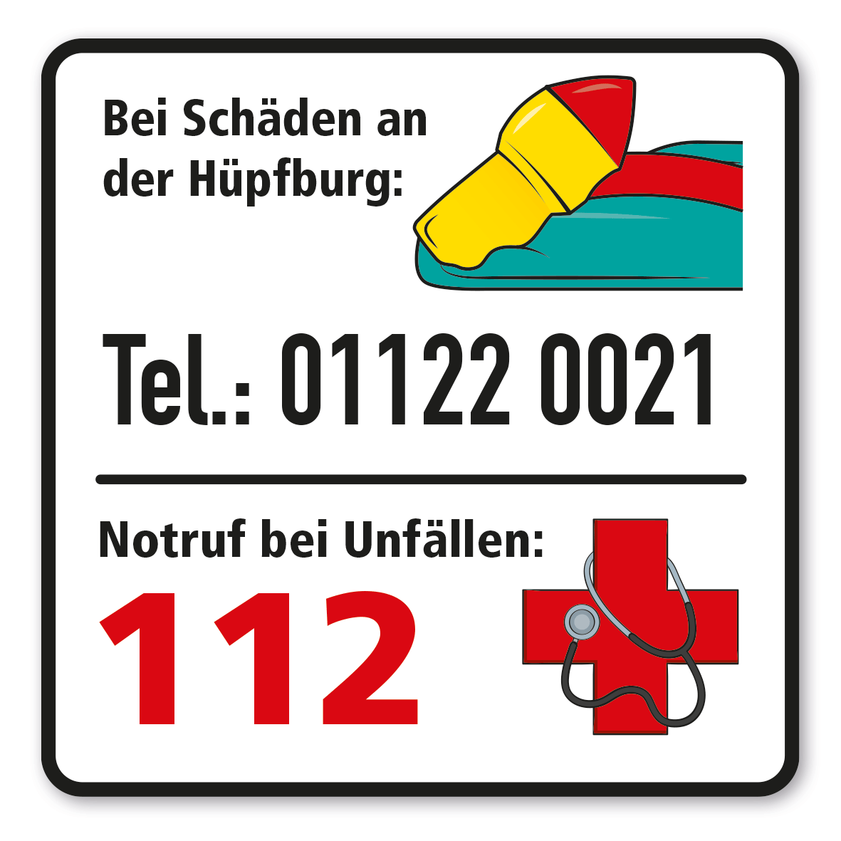 SP-01-P95 – Kontaktdaten bei Schäden an Hüpfburg, Notruf 112