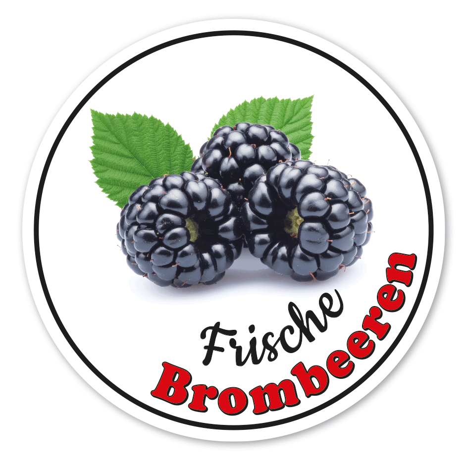 Verkaufsschild / Hofschild Frische Brombeeren – mit Abbildung – rund