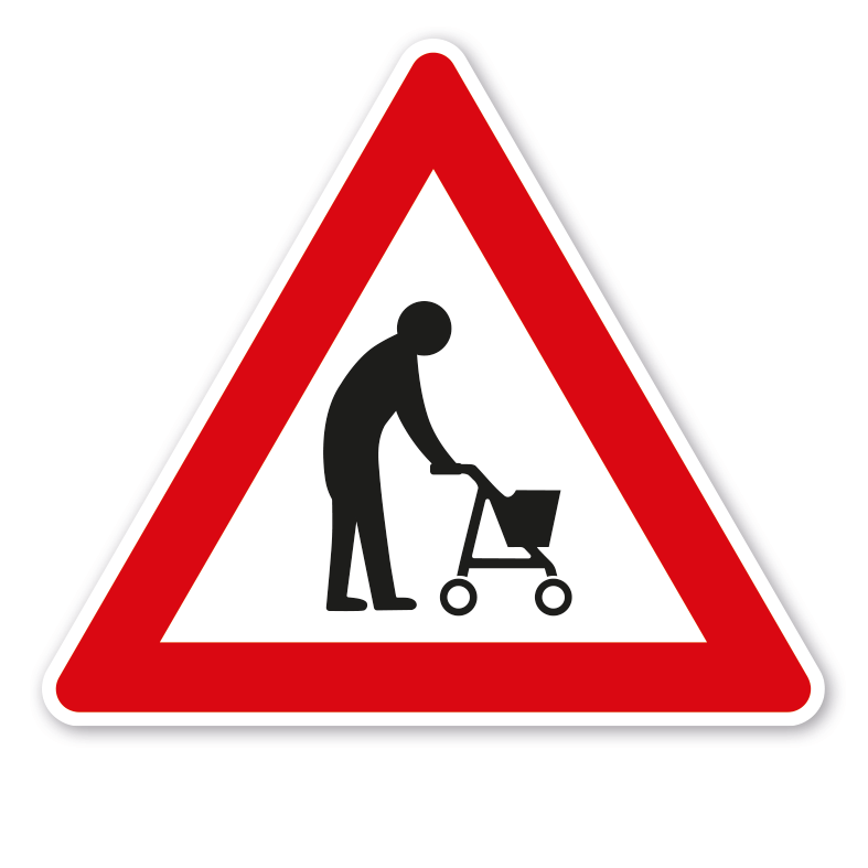 Verkehrsschild Achtung, ältere, langsam gehende Menschen - mit Rollator - VZ-PR-100