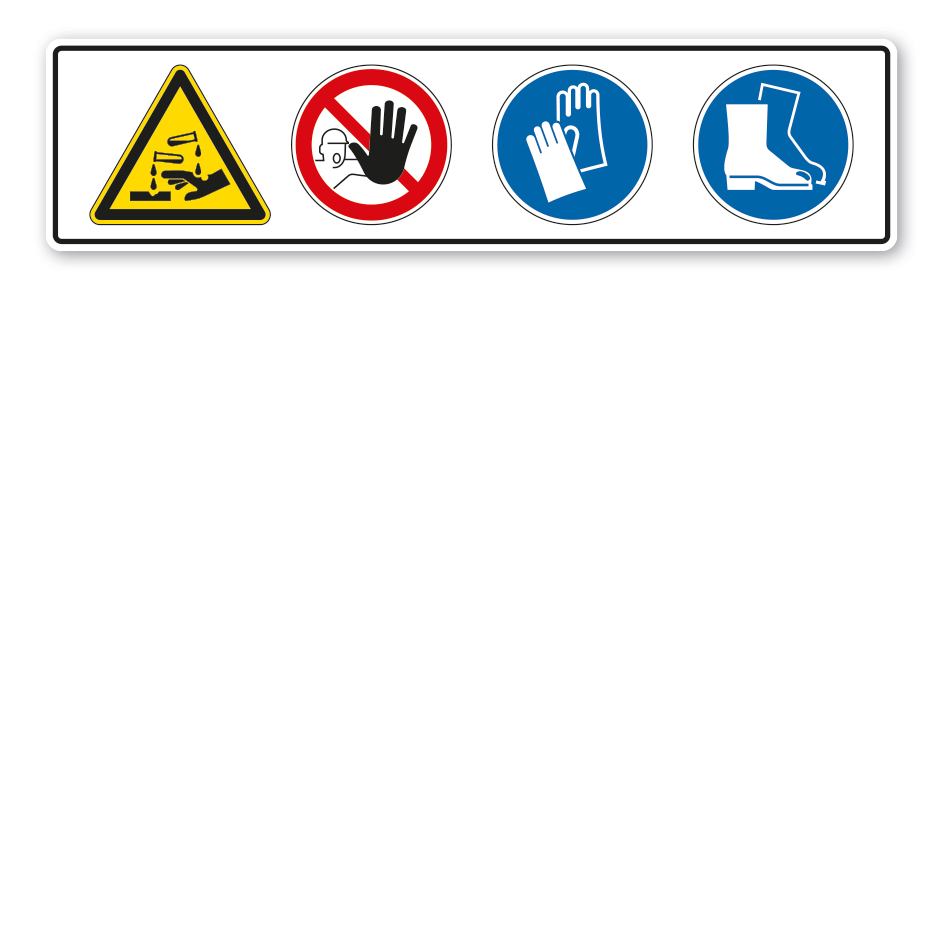 Warnschild mit 4 Sicherheitszeichen