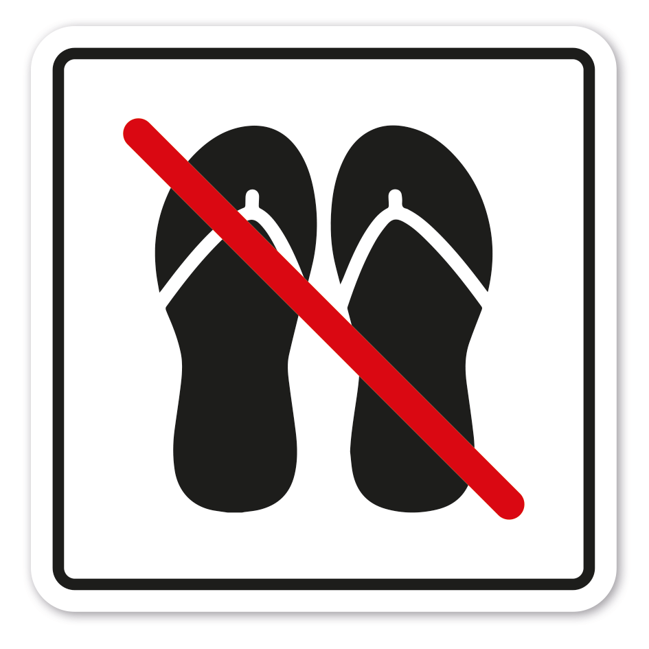 Verbotsschild Nutzung mit Badesandalen - Flip Flops verboten – quadratisch