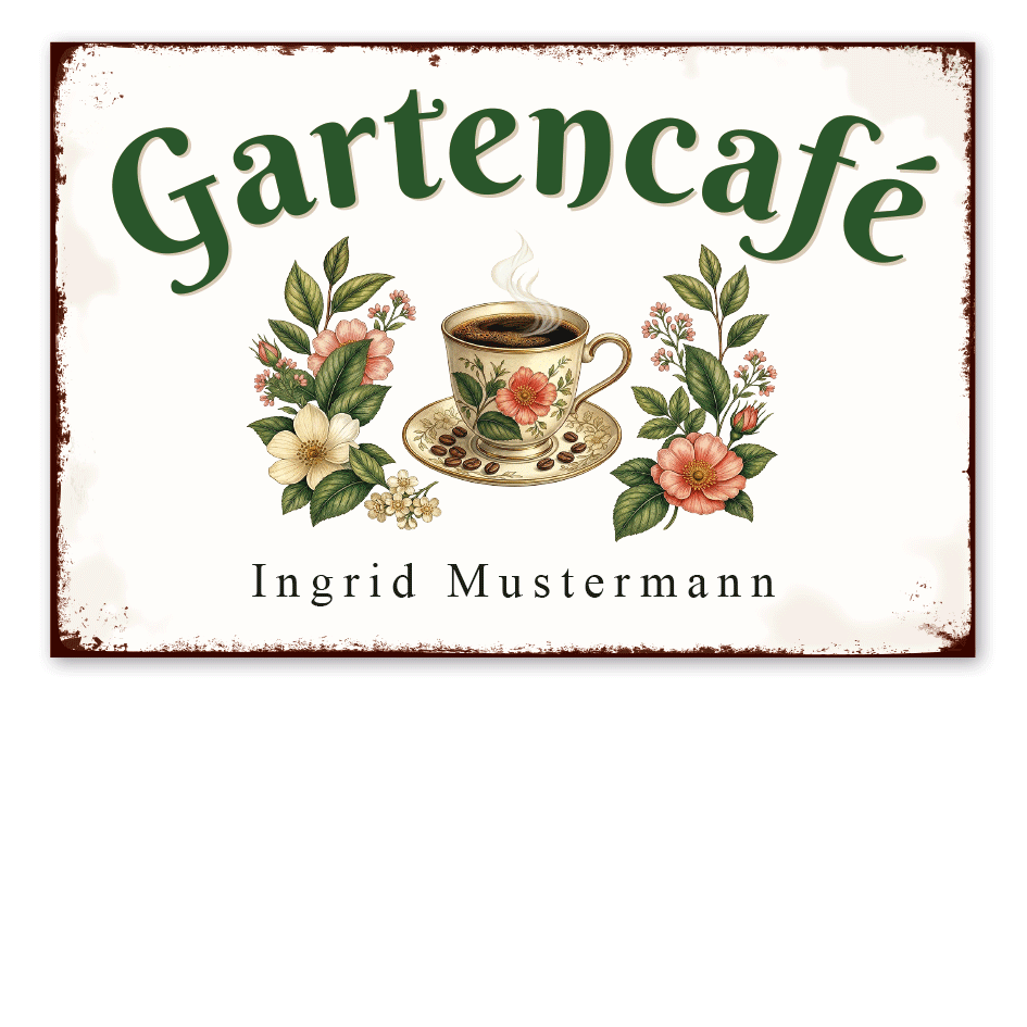 Retro Schild Gartencafé - mit Ihrem Namen