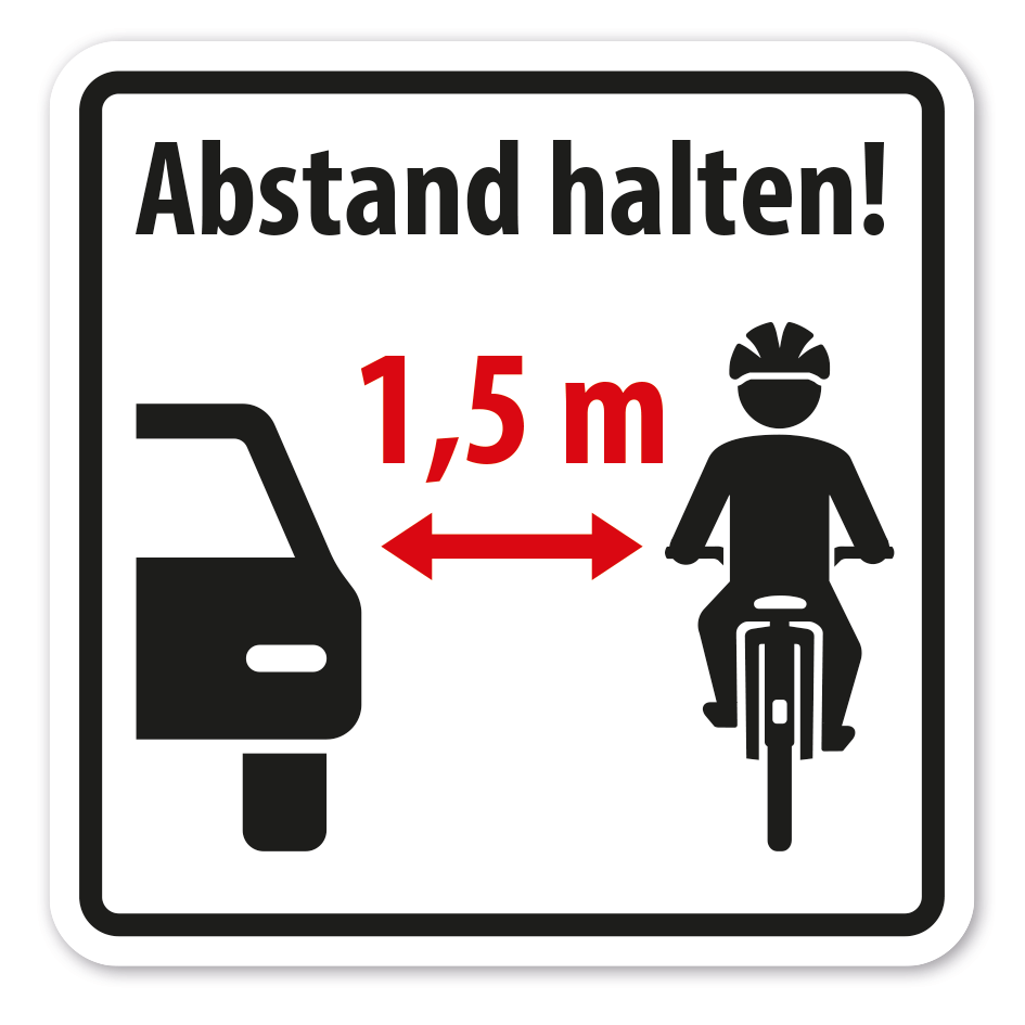 Hinweisschild Abstand zu Fahrradfahrern beim Überholen halten - 1,5 m