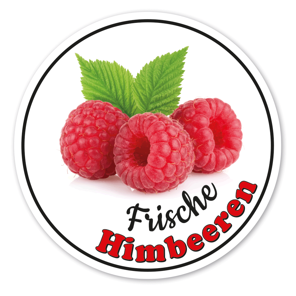 Verkaufsschild / Hofschild Frische Himbeeren – mit Abbildung – rund