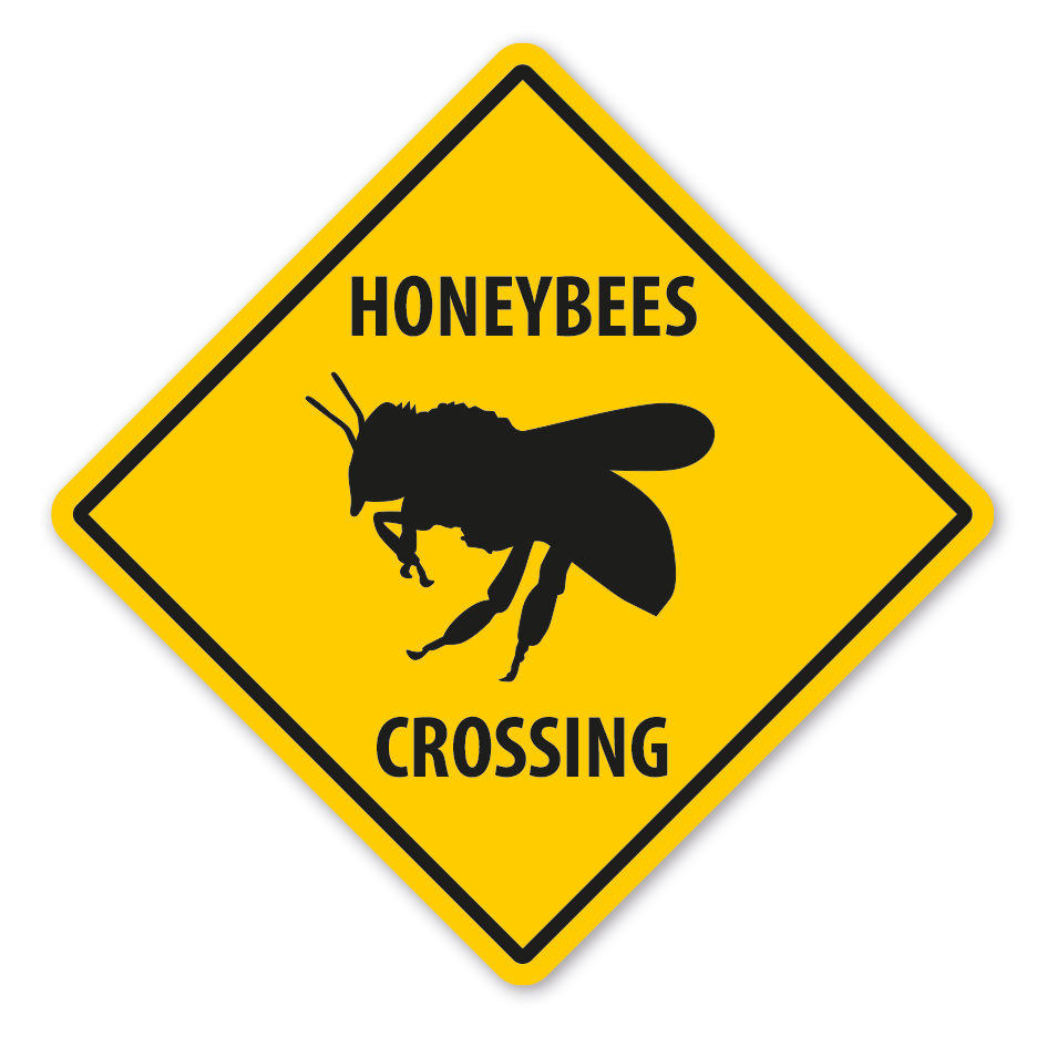 Warnschild Honeybees (Honigbienen) crossing - mit und ohne Text