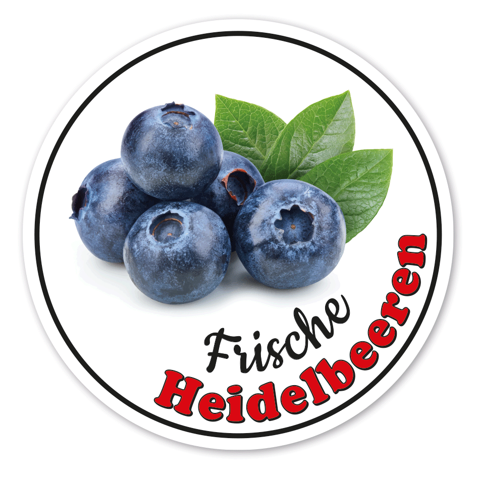 Verkaufsschild / Hofschild Frische Heidelbeeren – mit Abbildung – rund