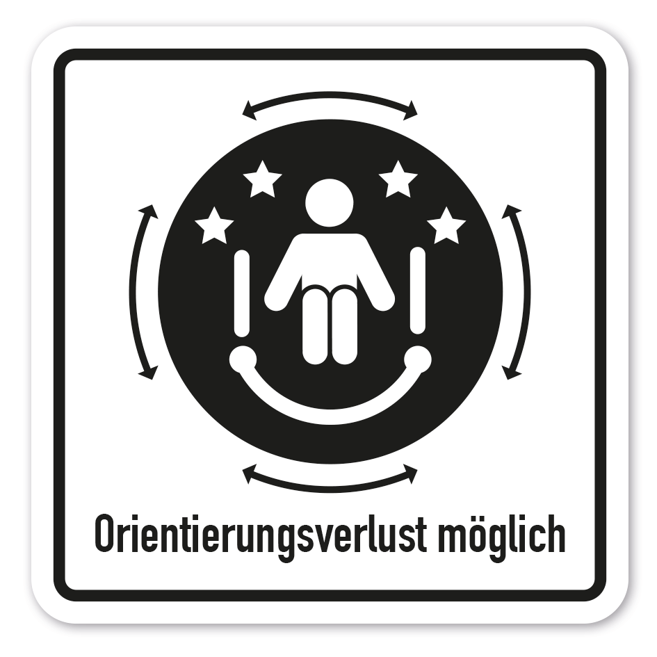 Informationsschild Orientierungsverlust möglich – Wasserrutsche