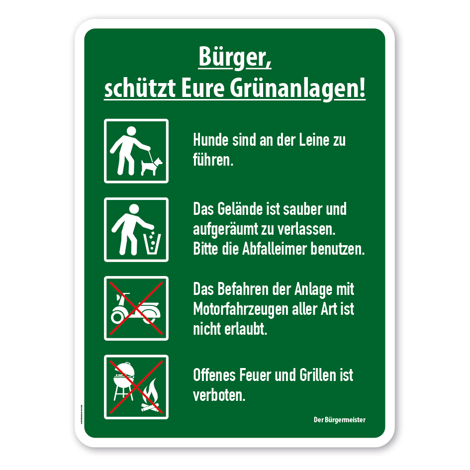 Hinweisschild Bürger, schützt Eure Grünanlagen – Schilderserie SP-03