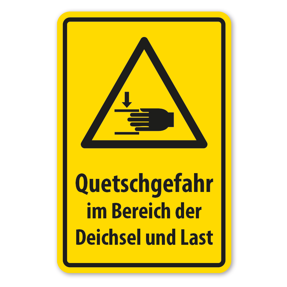 Warnschild Quetschgefahr im Bereich der Deichsel und Last