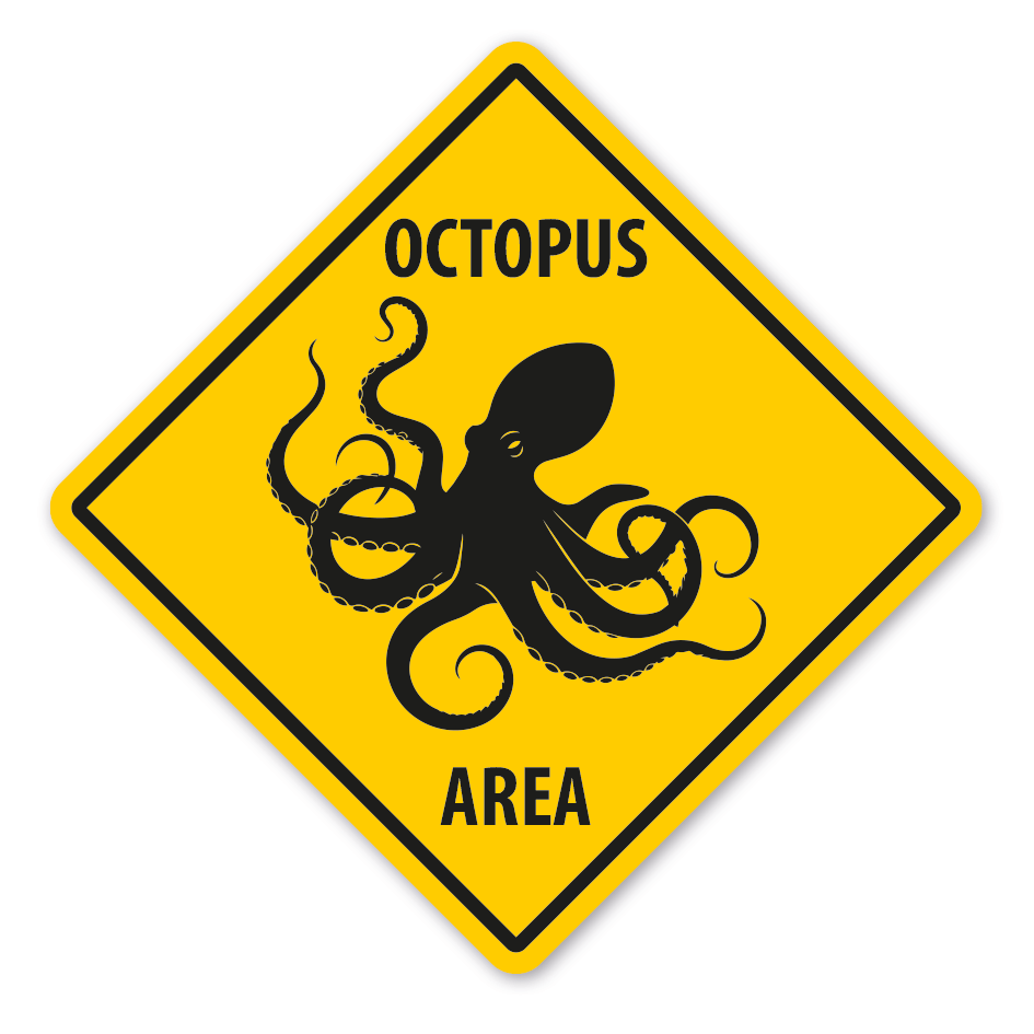 Warnschild Octopus area - mit und ohne Text