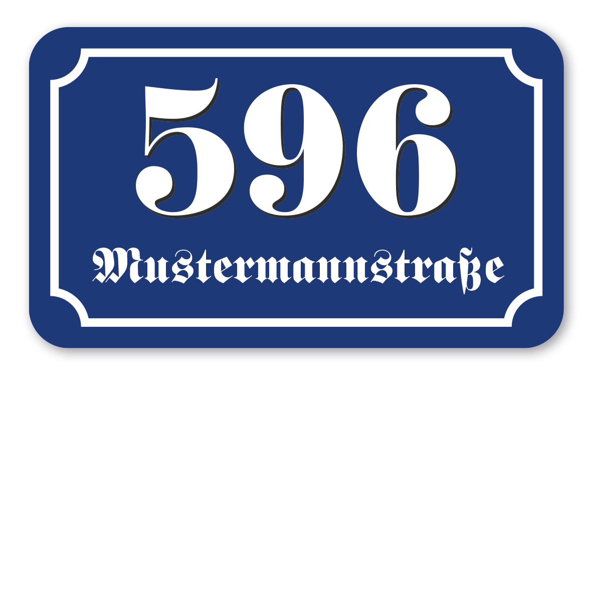 Hausnummernschild in altdeutscher Ausführung mit Wunschnummer und Straßennamen in 5 Varianten